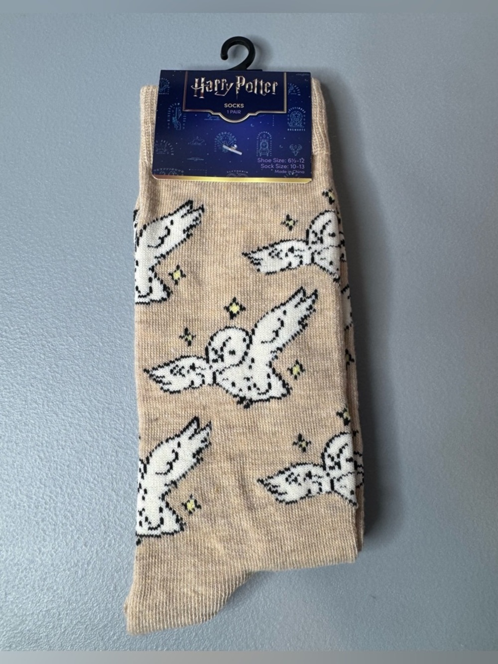 Harry Potter Cream Owl Hdwig Pattern Crew Socks unisex one size